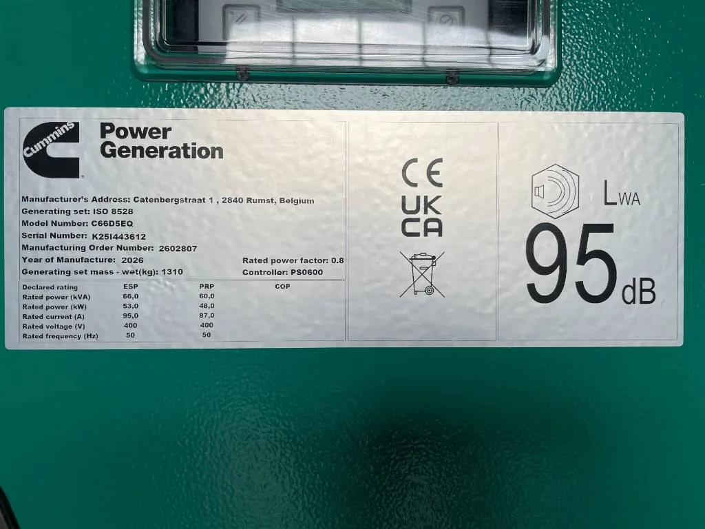 Groupe électrogène diesel Cummins 66 kVA triphasé – C66D5EQ — vue 5