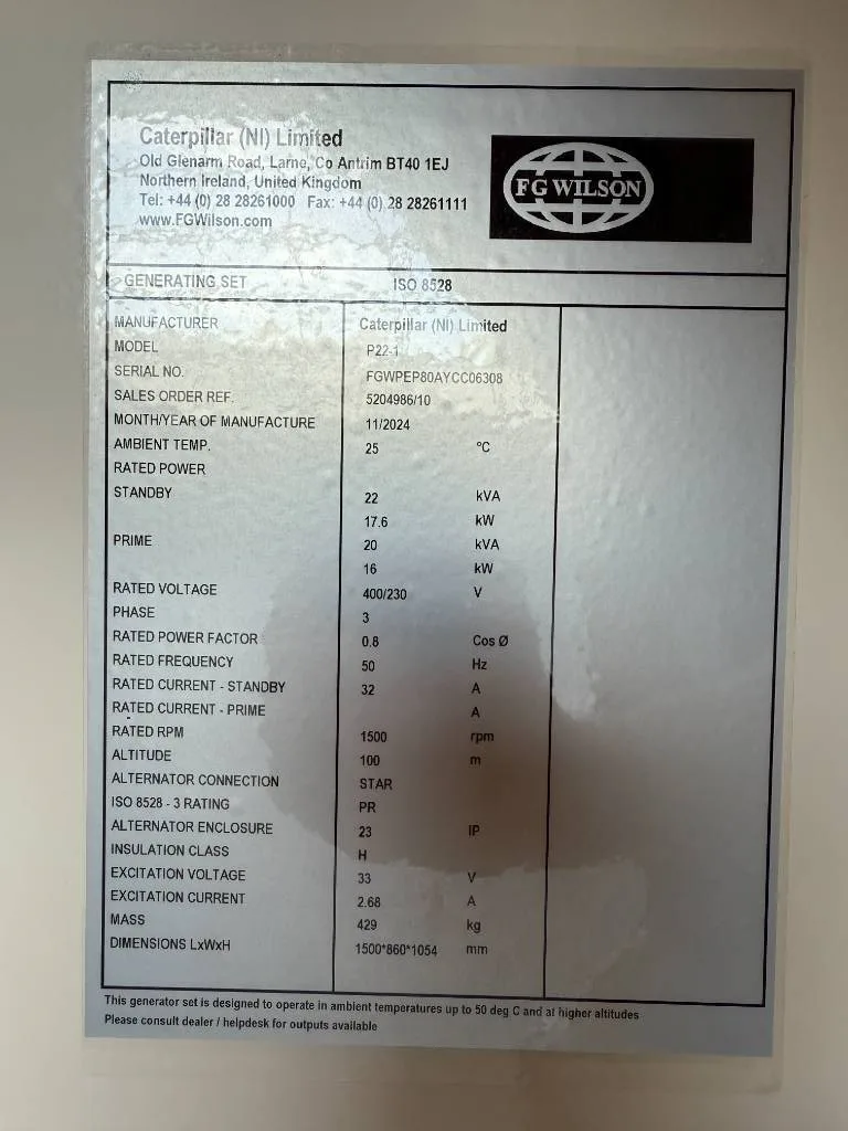 Groupe électrogène diesel FG Wilson 22 kVA triphasé – P22-1 — vue 5
