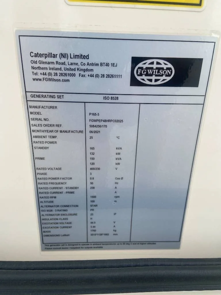 Groupe électrogène diesel FG Wilson 165 kVA triphasé – P165-5 — vue 4