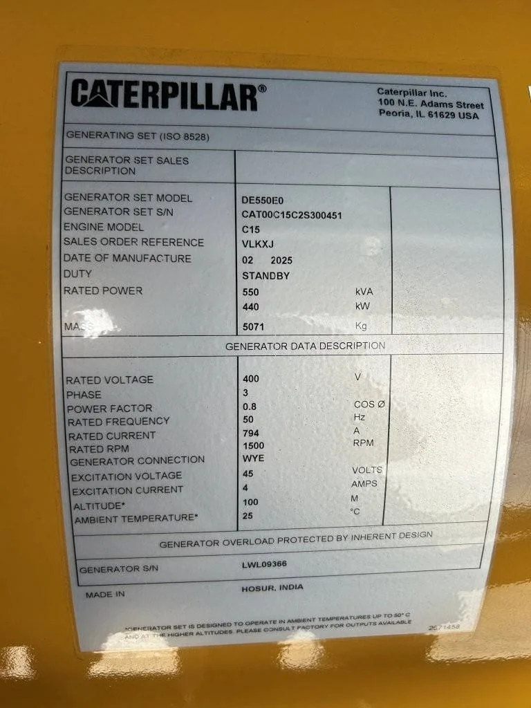 Groupe électrogène diesel Caterpillar 550 kVA triphasé – DE550E0 — vue 5