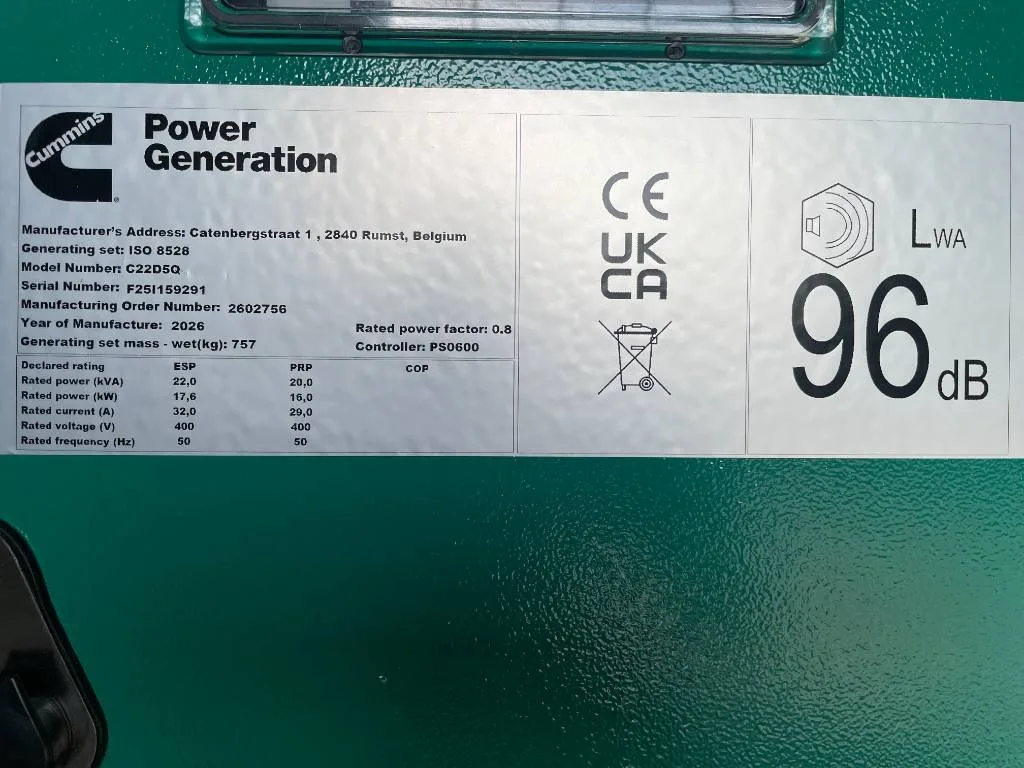 Groupe électrogène diesel Cummins 22 kVA triphasé – C22D5Q — vue 5