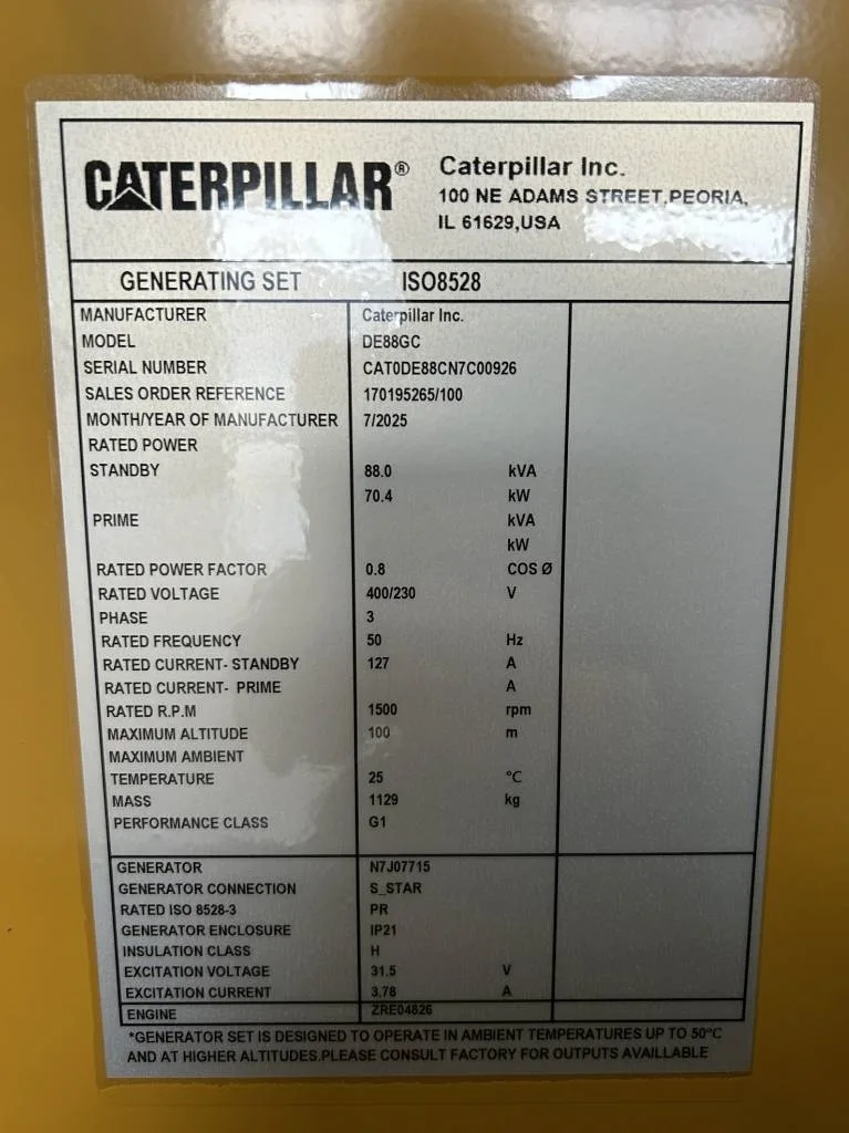Groupe électrogène diesel Caterpillar 88 kVA triphasé – DE88GC — vue 5